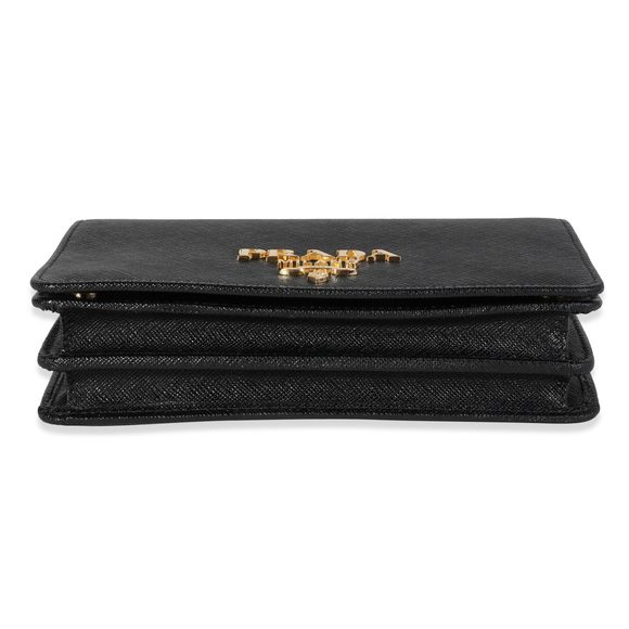 Prada Black Saffiano Leather Mini Chain Wallet - Picture 4 of 7